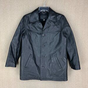 Vintage J.Crew Leather Jacket Sz Medium (Fits a Size Small) Black Wool Lined Y2K